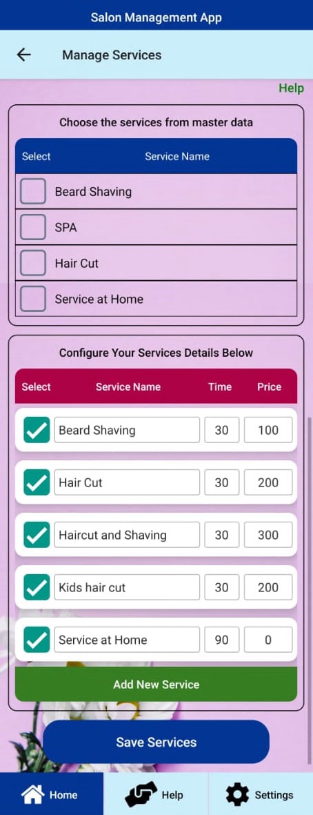 Salon Services Management