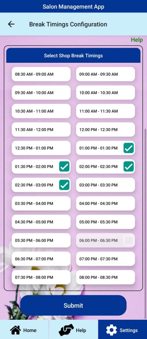 Break Timings Configuration